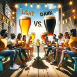 DALL·E 2024-01-04 10.39.34 - A playful and creative scene depicting a Battle of Light vs. Dark Beer. In this imaginative setting, two teams are facing off in a friendly competit.png